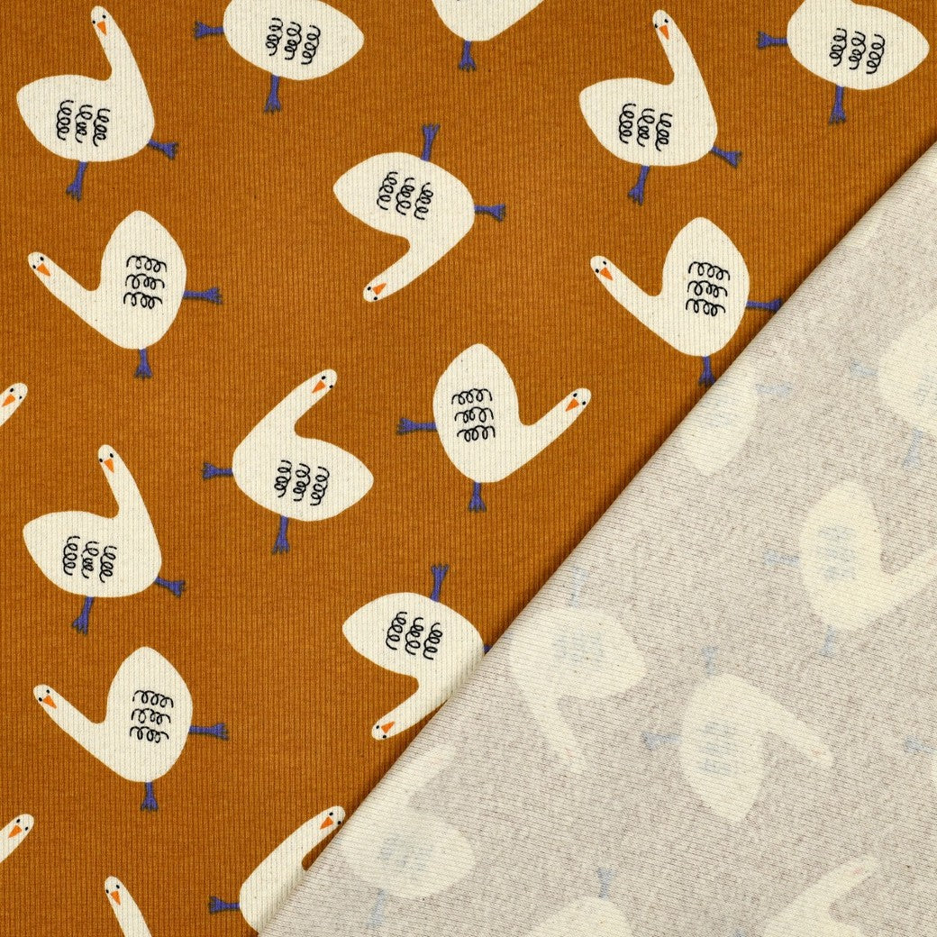 Rib Jersey  mit Gänsen GOTS design by  Jennifer Bouron
