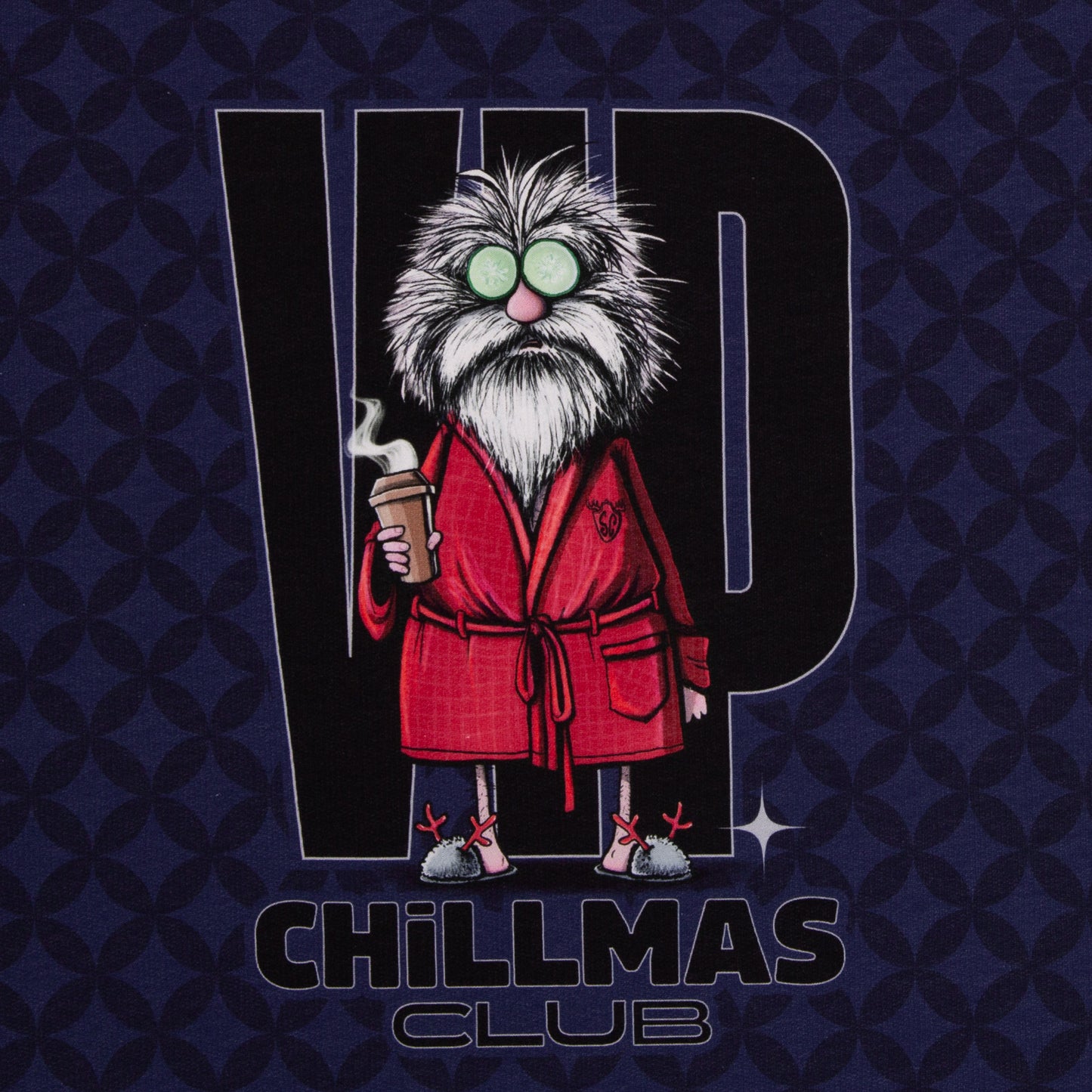 Panel Sweat "Chillmas Club Weihnachtsmann" geometr. Muster d-blau- Thorsten Berger- Thorsten Berger