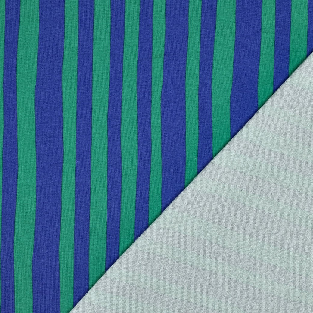 French Terry Jennifer Bourbon Streifen Blau/Grün GOTS