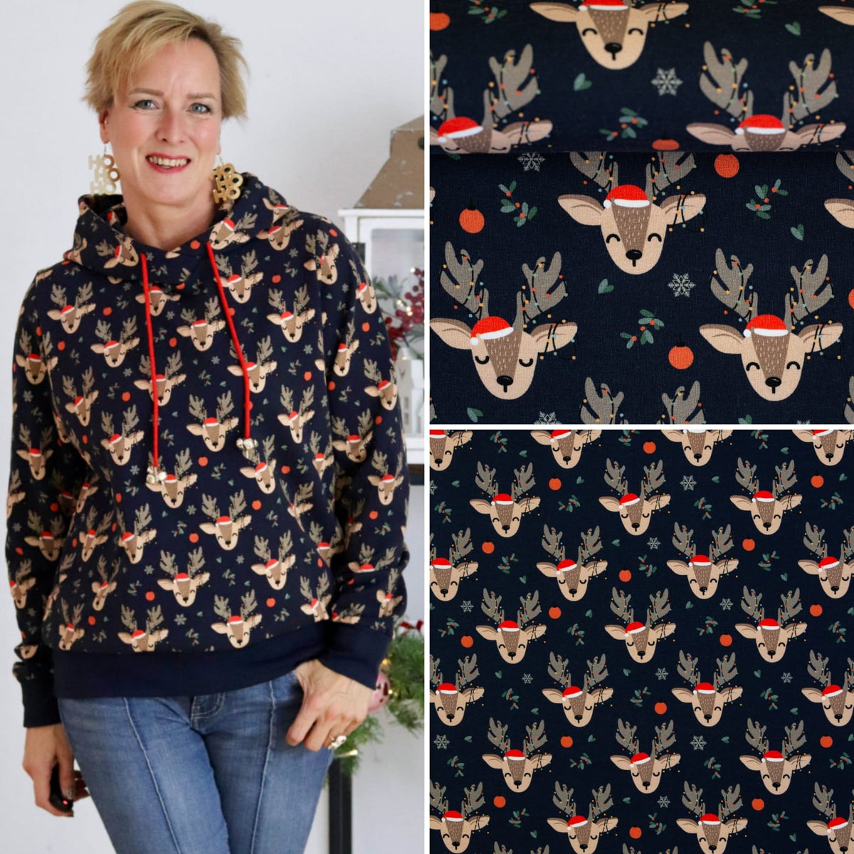 Swafing Holly angerauhter Sweatstoff mit Weihnachtsmotiv, 95 % Baumwolle und 5 % Elasthan