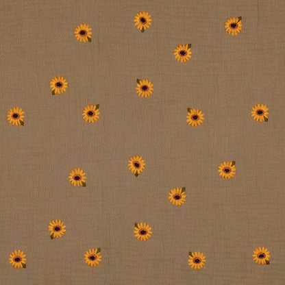 Musselin mit gestickten Sonnenblumen