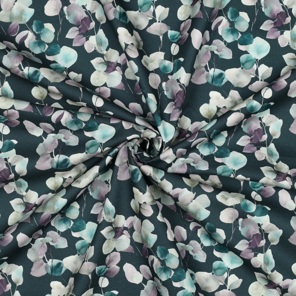 Baumwoll Popeline  „Eukalyptus“ – Petrol & Aquarell