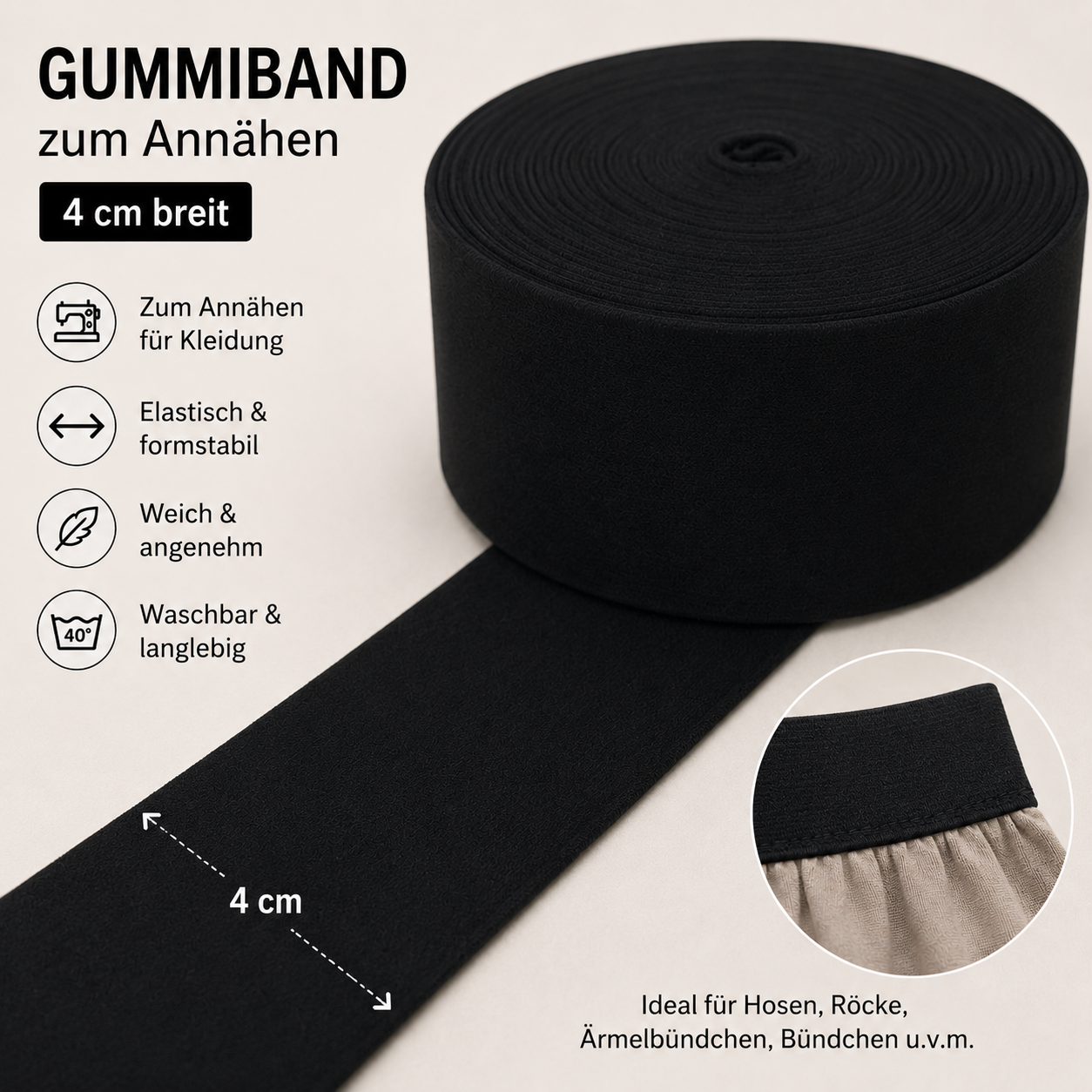 Gummiband weich farbig 40mm