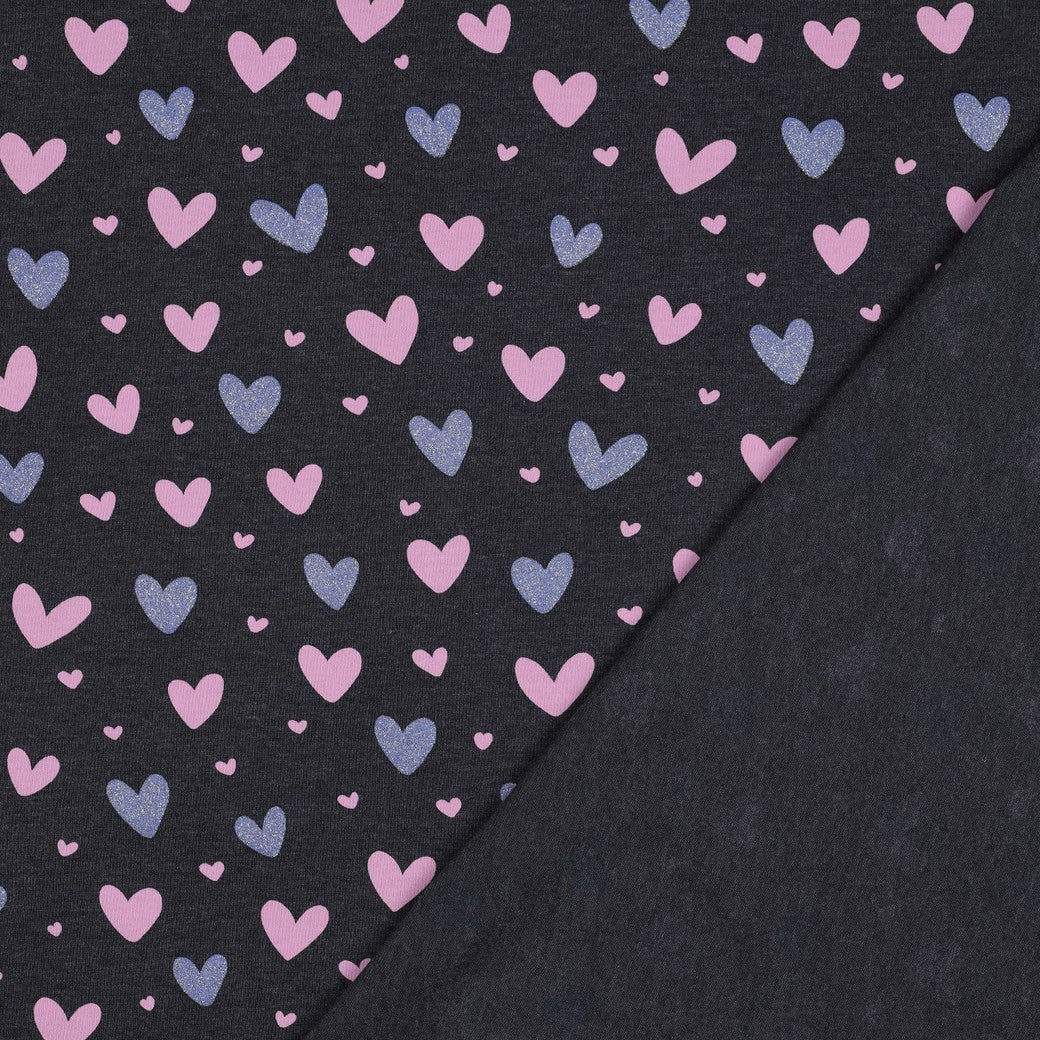 Jersey „Glitzerherzen“ – Herzen auf navy Melange