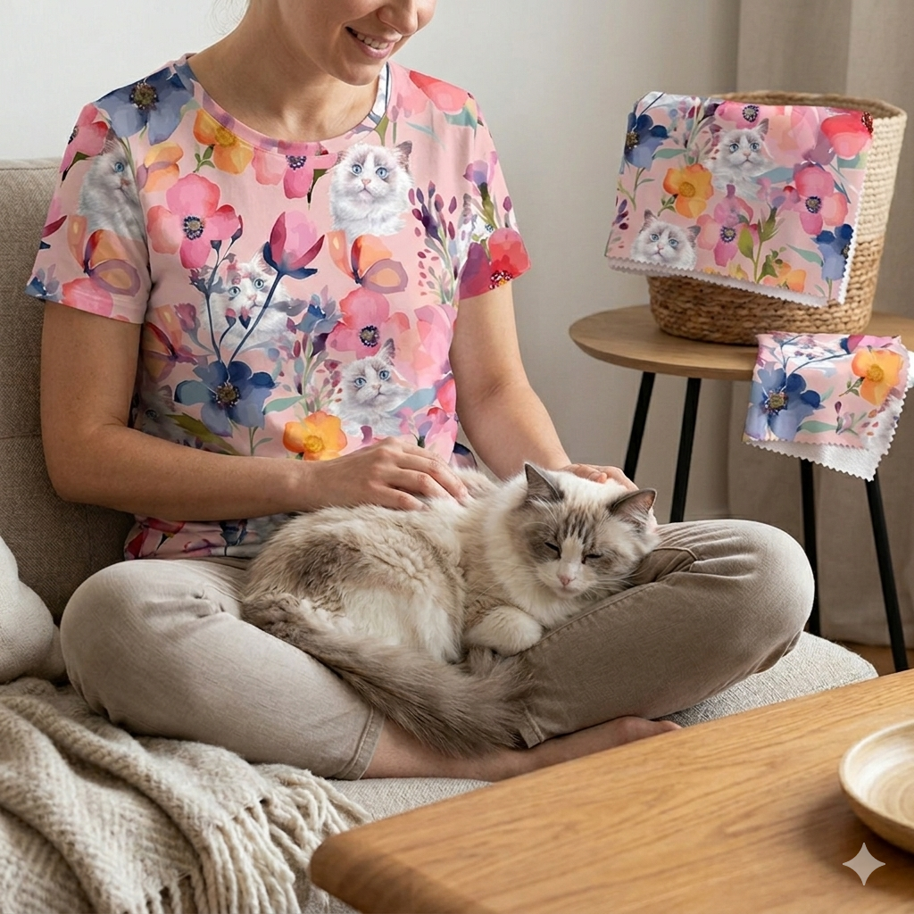 Baumwolljersey - AVALANA  Katzen und Blumen