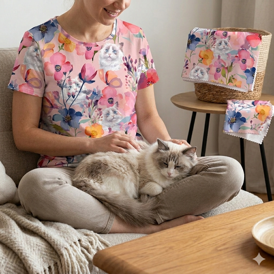 Baumwolljersey - AVALANA  Katzen und Blumen