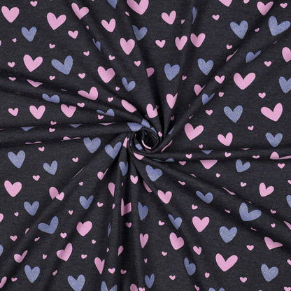 Jersey „Glitzerherzen“ – Herzen auf navy Melange