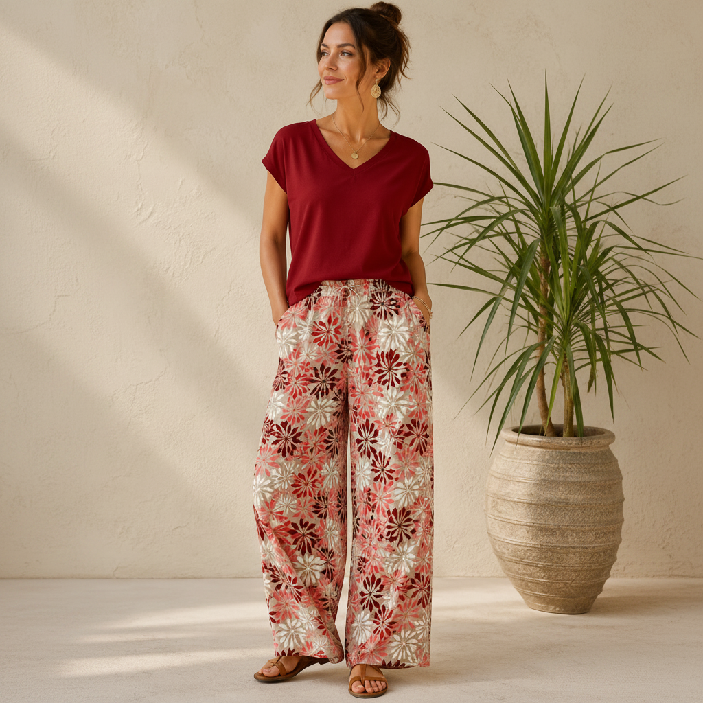 Viscose "Blätter auf Sand"- Light und Lush