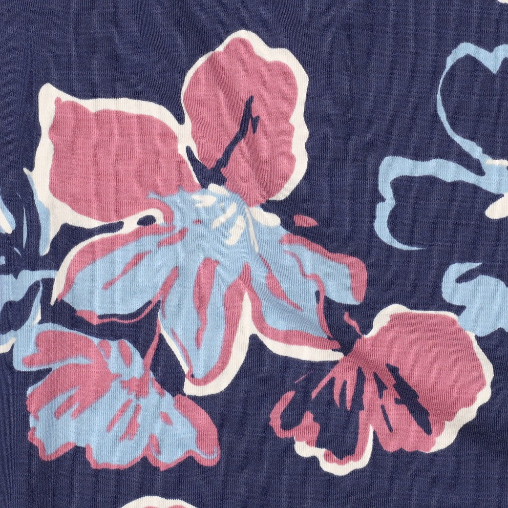 Baumwolljersey „Blütenliebe“ – Navy, Hellblau & Rosé