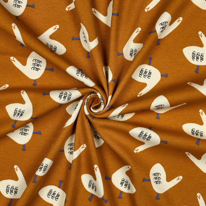 Rib Jersey  mit Gänsen GOTS design by  Jennifer Bouron