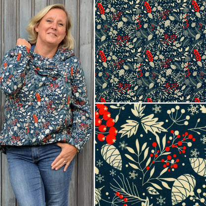 Swafing Holly angerauhter Sweatstoff mit Weihnachtsmotiv, 95 % Baumwolle und 5 % Elasthan