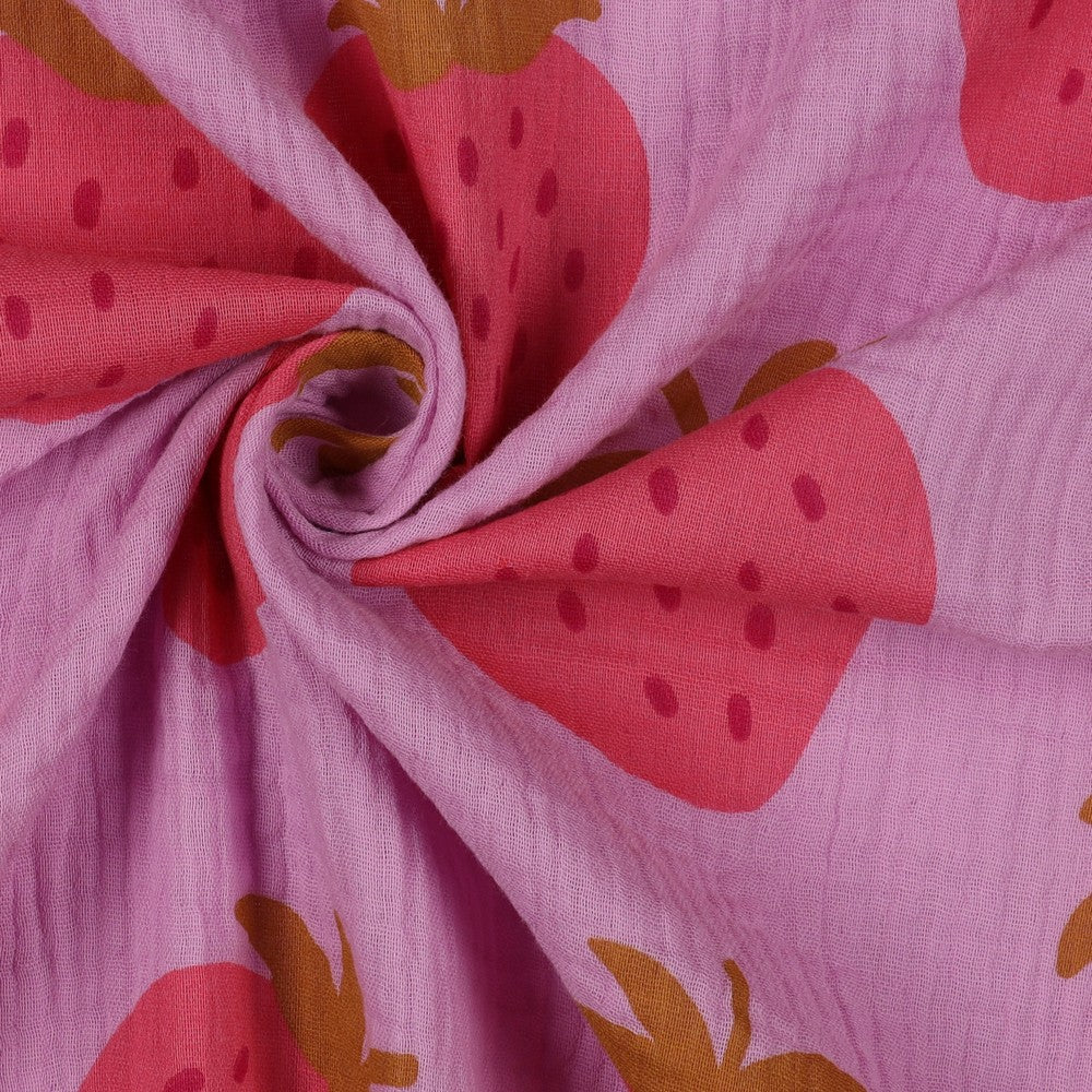 Musselin  Erdbeeren- Pink