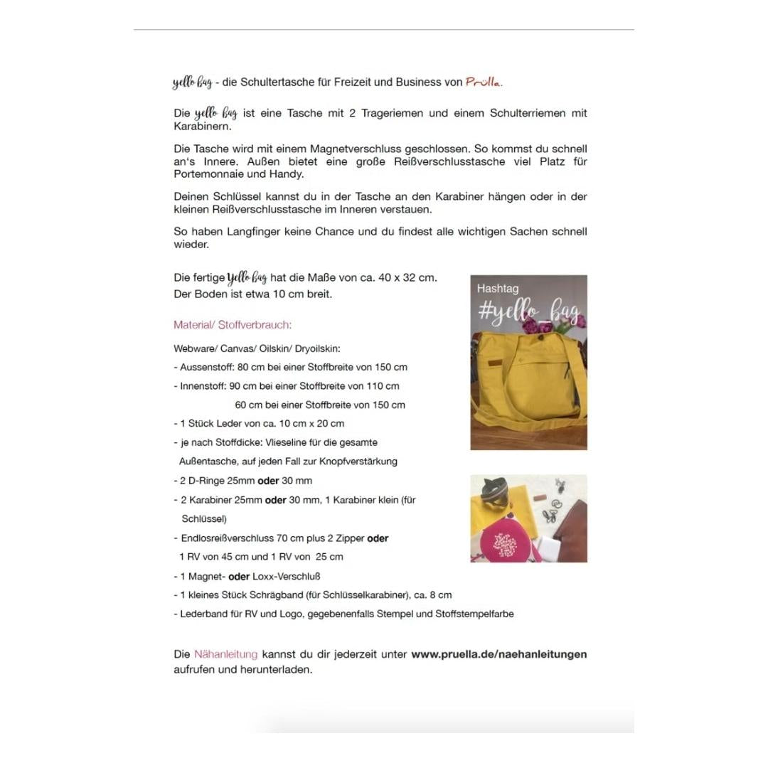 Papierschnittmuster Tasche" Yello Bag"- Prülla