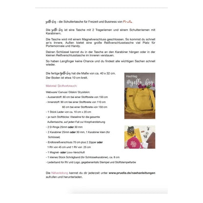 Papierschnittmuster Tasche" Yello Bag"- Prülla