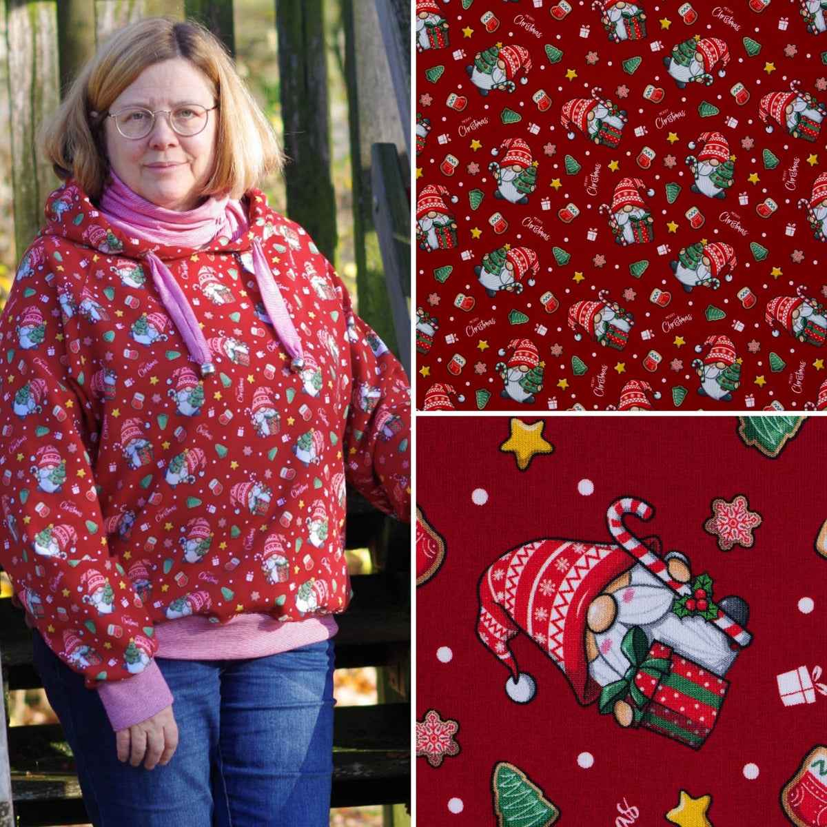 Swafing Holly angerauhter Sweatstoff mit Weihnachtsmotiv, 95 % Baumwolle und 5 % Elasthan