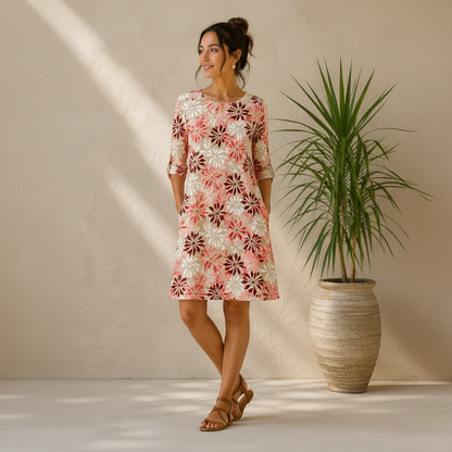 Viscose "Blätter auf Sand"- Light und Lush