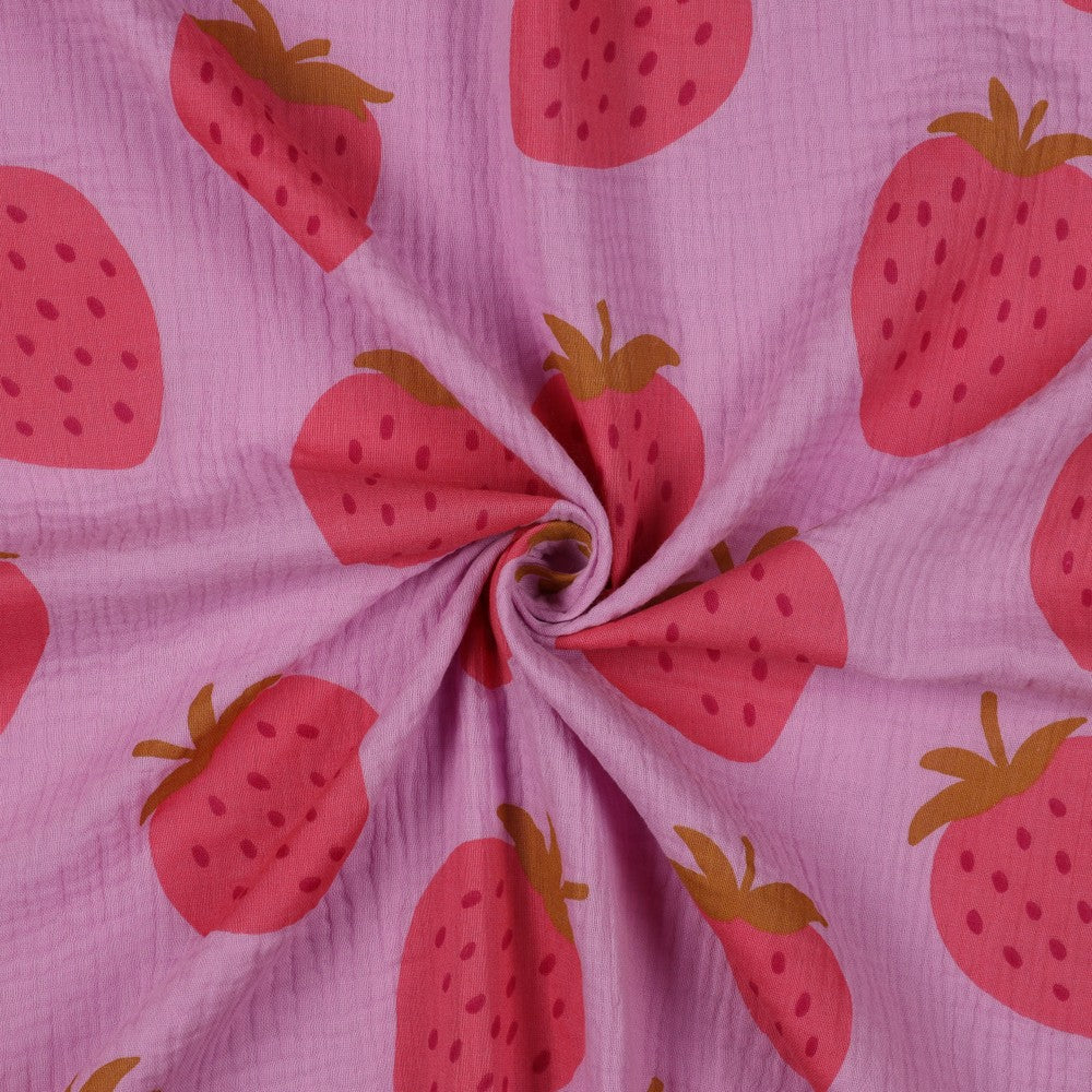Musselin  Erdbeeren- Pink