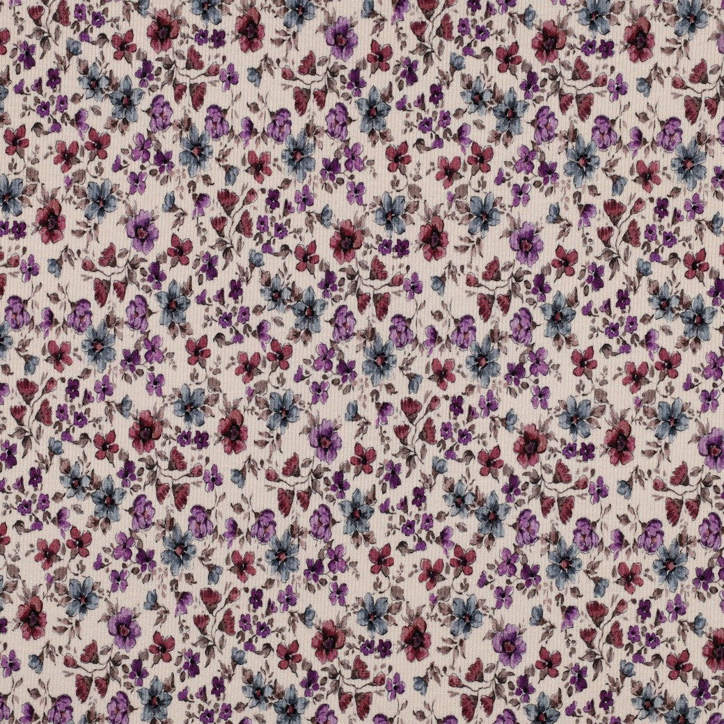 Rippjersey „Blumenwiese“ – Digitaldruck auf Creme
