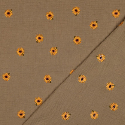 Musselin mit gestickten Sonnenblumen