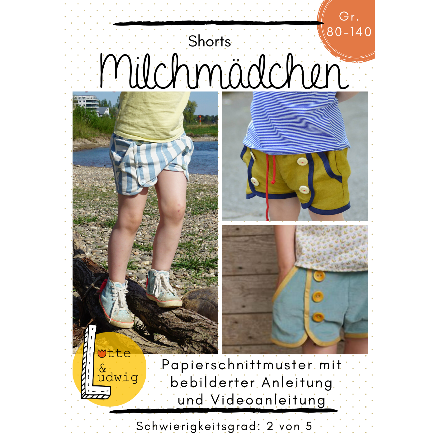 Schnittmuster Kinder Shorts mit Taschen und Knopfleiste Milchmädchen Kids Lotte und Ludwig