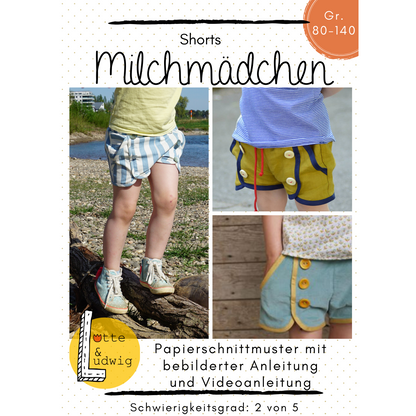 Schnittmuster Kinder Shorts mit Taschen und Knopfleiste Milchmädchen Kids Lotte und Ludwig