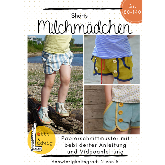 Schnittmuster Kinder Shorts mit Taschen und Knopfleiste Milchmädchen Kids Lotte und Ludwig