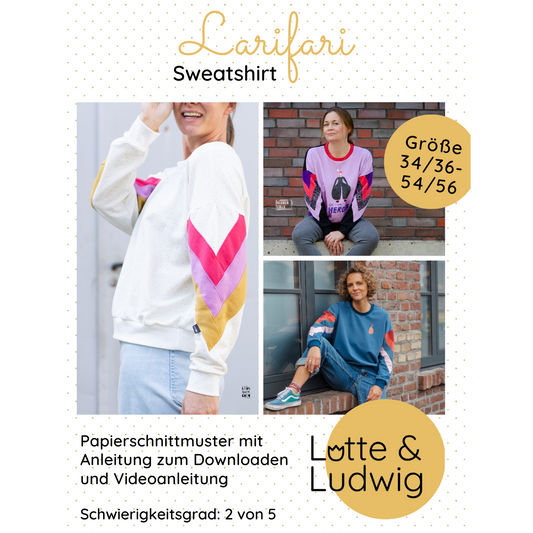 Papierschnittmuster Larifari Oversize Sweatshirt von Lotte und Ludwig für Damen und Kinder mit Teilungsnähten an den Ärmeln