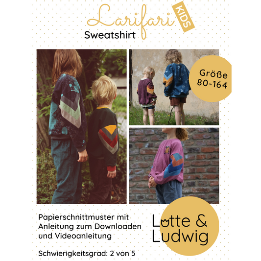 Papierschnittmuster Larifari Oversize Sweatshirt von Lotte und Ludwig für Damen und Kinder mit Teilungsnähten an den Ärmeln