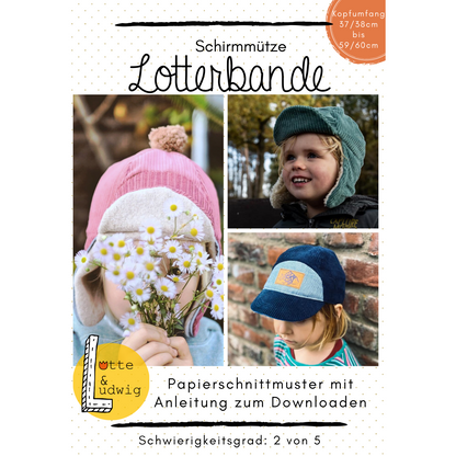 Papierschnittmuster Schirmmütze Lotterbande von Lotte und Ludwig im Truckerstyle für Kinder und Erwachsene