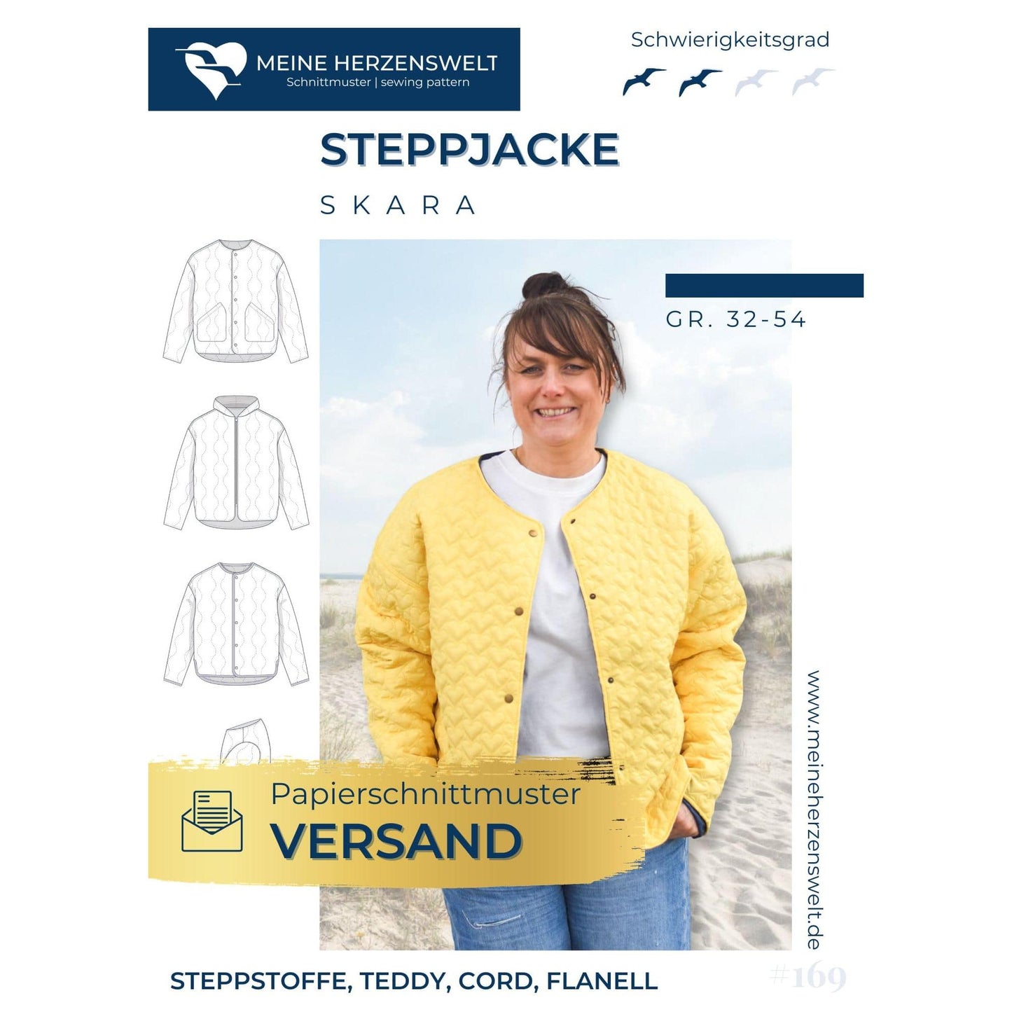 Papierschnittmuster Steppjacke Skara für Damen Größe 32 bis 54 mit verschiedenen Varianten und moderner Passform