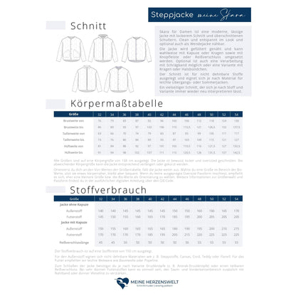Papierschnittmuster Steppjacke Skara für Damen Größe 32 bis 54 mit verschiedenen Varianten und moderner Passform