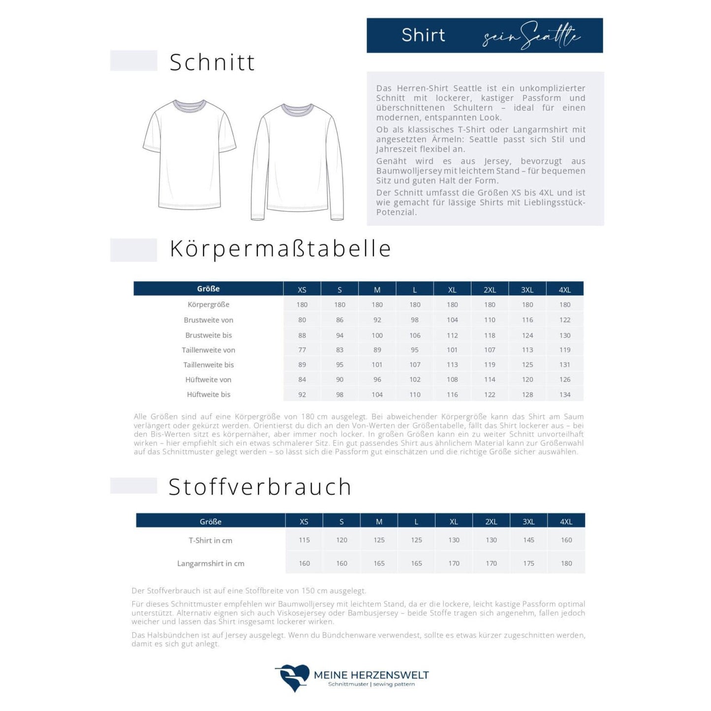 T-Shirt Herren - Schnittmuster - Seattle - Papierschnittmuster