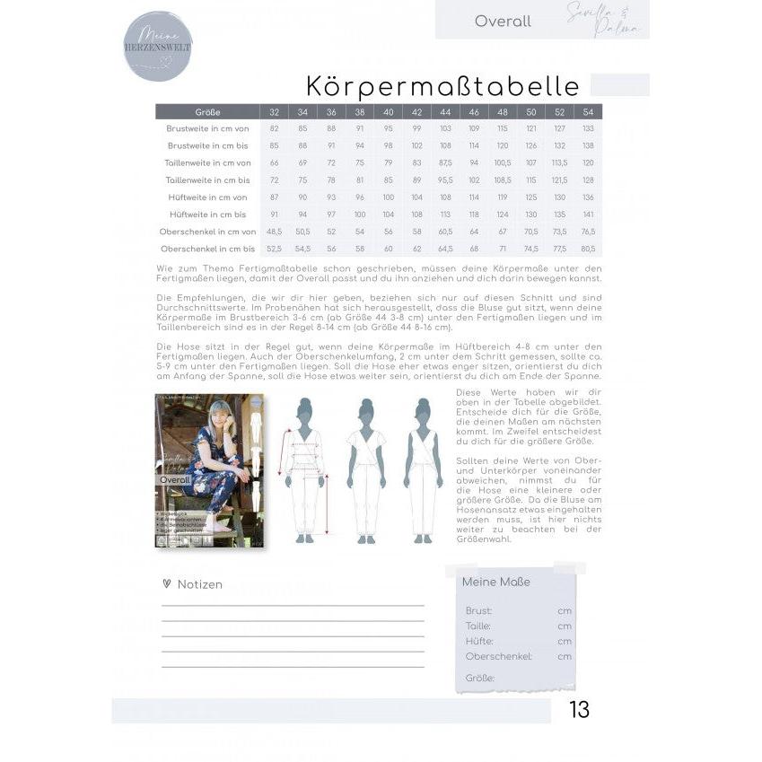 Papierschnittmuster Overall Sevilla-Palma Gr. 32-54 - Meine Herzenswelt