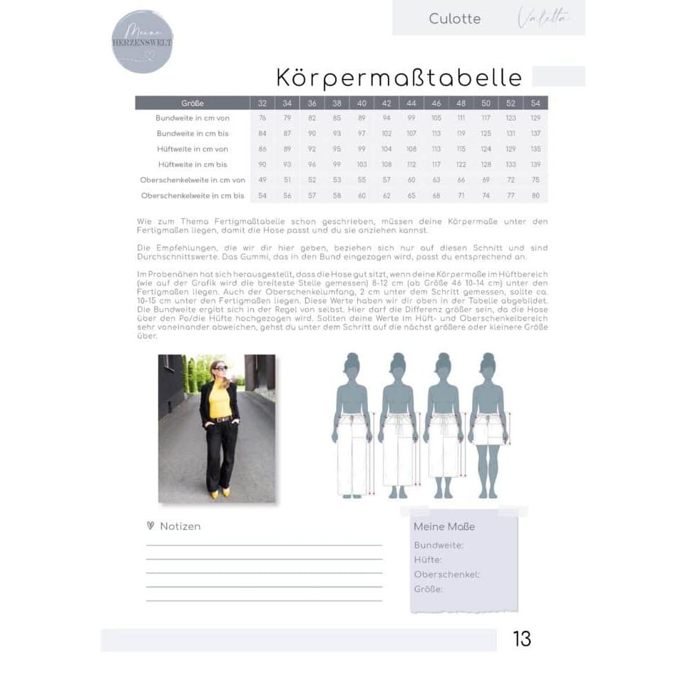 Meine Valetta- Culotte Damen - Papierschnittmuster Gr. 32-54