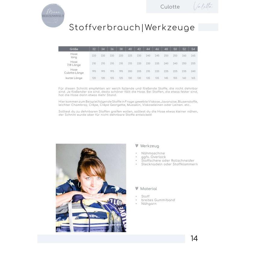 Meine Valetta- Culotte Damen - Papierschnittmuster Gr. 32-54