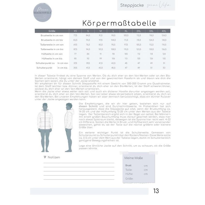Steppjacke für Herren – Vika – Papierschnittmuster Gr XS–4XL