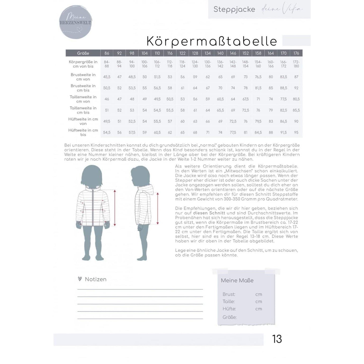 Vika- Steppjacke für Kinder – Papierschnittmuster