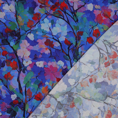 Viscose  "Die blaue Verführung-Aquarell Blumen"-Radiance Digitaldruck