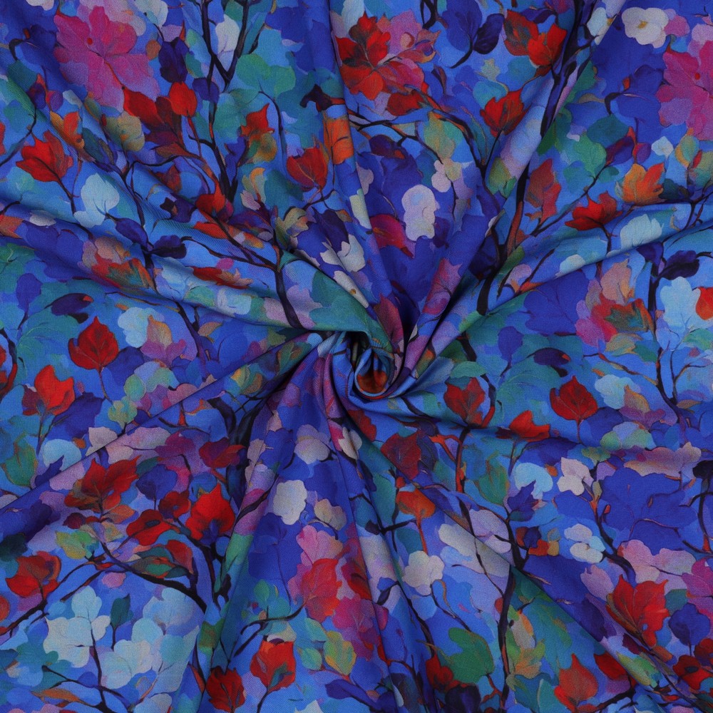Viscose  "Die blaue Verführung-Aquarell Blumen"-Radiance Digitaldruck