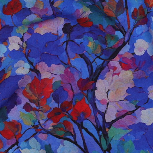 Viscose  "Die blaue Verführung-Aquarell Blumen"-Radiance Digitaldruck