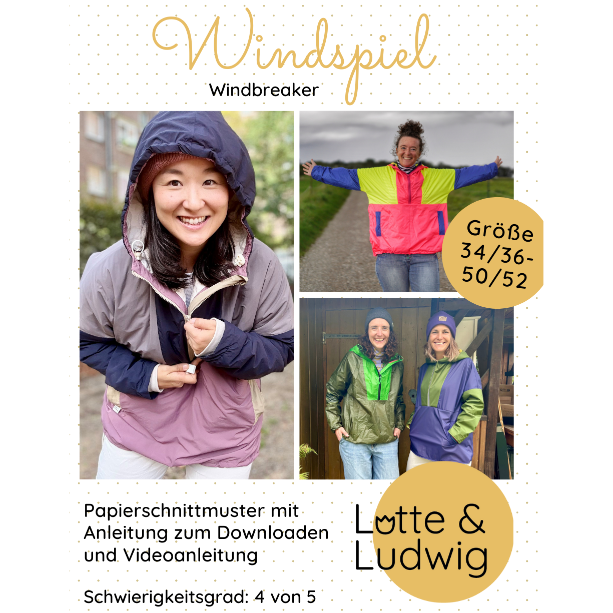 Papierschnittmuster für Damen Windbreaker Windspiel von Lotte und Ludwig mit abnehmbaren Ärmeln
