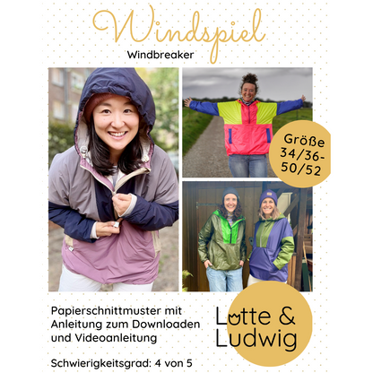 Papierschnittmuster für Damen Windbreaker Windspiel von Lotte und Ludwig mit abnehmbaren Ärmeln