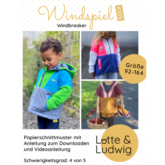 Papierschnittmuster für Kinder Windbreaker Windspiel Kids von Lotte und Ludwig mit abnehmbaren Ärmeln